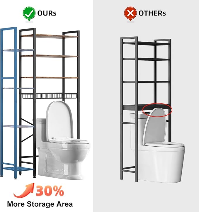 Kalrin 8-Tier Over The Toilet Storage with Side Rack, Over Toilet Storage Rack with Adjustable Shelf & Drain Basket, Freestanding Bathroom Organizer for Balcony, Laundry (Vintage Brown)