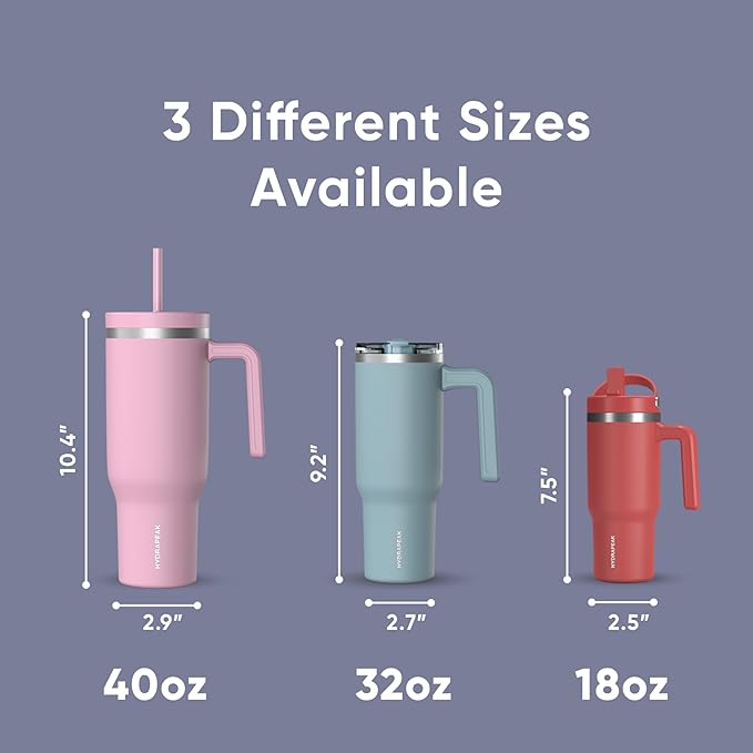 Hydrapeak Voyager 40 oz Tumbler with Handle and Straw Lid | Reusable Stainless Steel Water Bottle Travel Mug Cupholder Friendly | Insulated Cup (Iris)