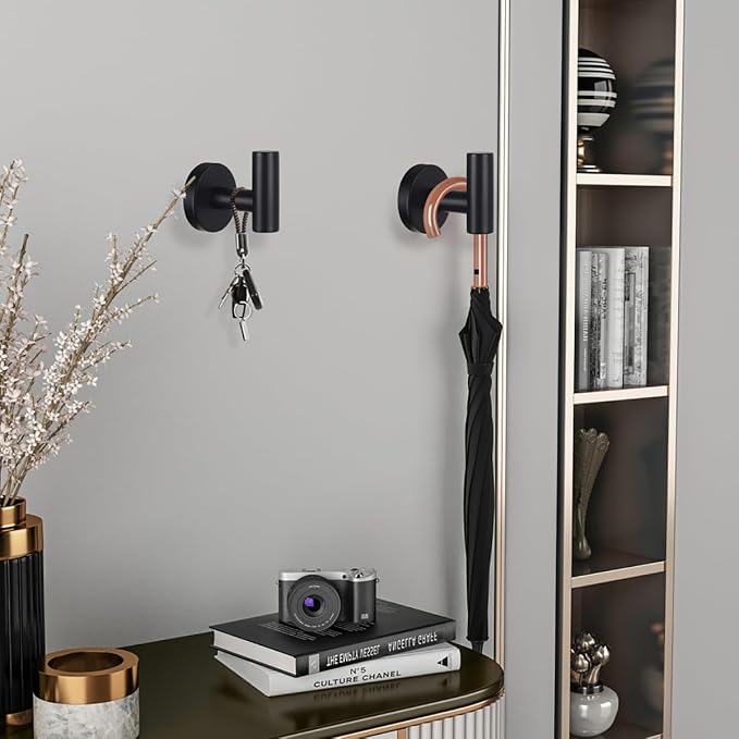 2 Pack Bathroom Towel Hooks Wall Mount Hooks Matte Black Towel Racks Coat Hooks, Heavy Duty Robe Hook Holder for Kitchen Garage Home Hotel Office Cabinet