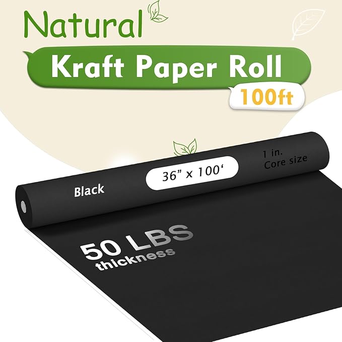 BAIJIALI 36" x 2,400" (200') Kraft Paper Roll for Craft Bulletin Board Paper Art Table Covering Crafting Gift Wrapping Bouquet Packing Parcel (Black, 36" x200')