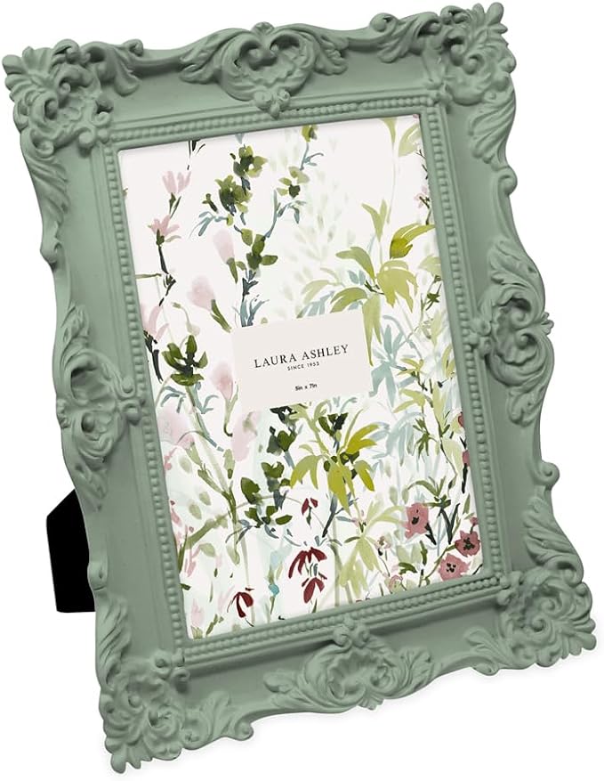 Laura Ashley 5x7 Matt Rosemary Ornate Textured Hand-Crafted Resin Picture Frame with Easel, for Tabletop & Wall Display, Decorative Floral Design Home Décor, Photo Gallery, Art (5x7, Matt Rosemary)
