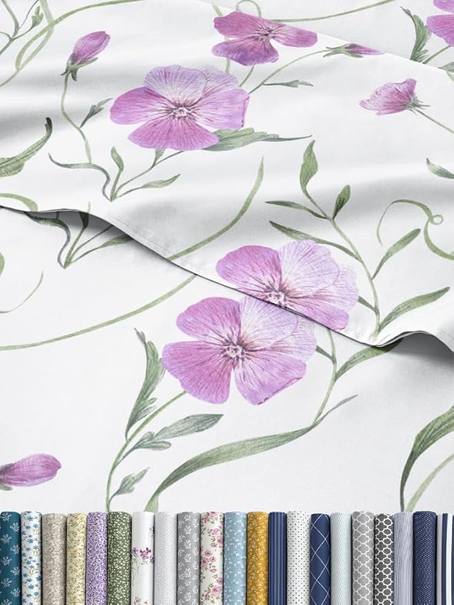 Floral Sheets - Pink Floral Bed Sheet Set - 1 Flat, 1 Fitted & 2 Pillowcases w/ Deep Pockets - Comfy, Wrinkle & Fade Free - Boho Botanical Bedding - Ultra-Soft, Breathable & Cooling - King Size Set
