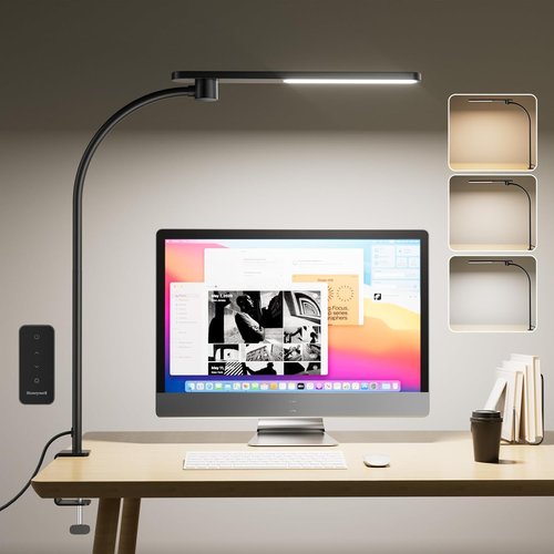 Honeywell HJ2 Sunturalux™ LED Desk Lamp - Full-Spectrum Eye-Caring Light with 3 Color Modes & Dimming | 16" Flexible Gooseneck (Black)