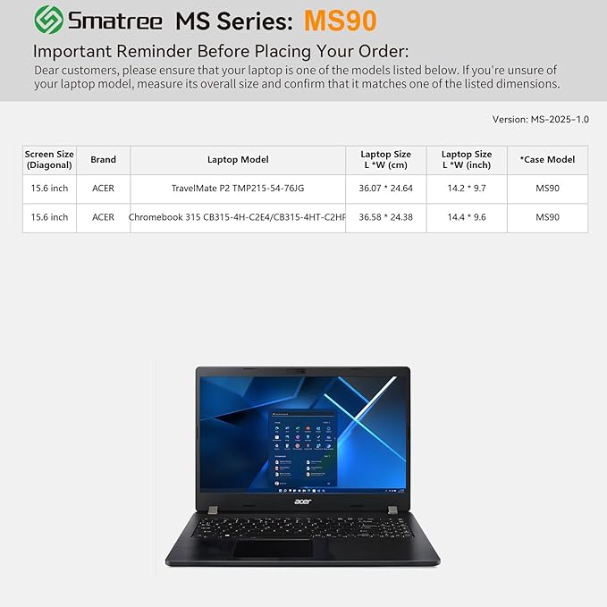 Smatree MS90 Hard EVA Protective Sleeve with Stand Compatible for 15.6 inch Acer Chromebook 315 - CB315-4HT-C2HP/4H-C2E4,for 15.6 inch Acer TravelMate P2 TMP215-54-76JG Laptop Waterproof Bag