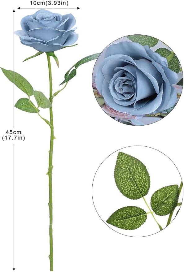 Artificial Rose Flower Artificial Flowers Flower with Long Stem Silk Roses Bouquet for Wedding Bridal Shower Party Home Decoration (Dusty Blue, 30 Pcs)