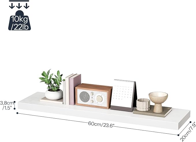 HOOBRO Floating Shelves for Wall, Wall Mounted Shelf Set of 2, 31.5" Hanging Shelf with Invisible Brackets, for Wall Decor Storage in Bathroom Bedroom Kitchen Living Room Office, White WT80BJP201