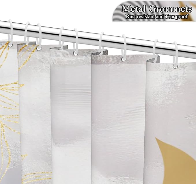 Mid Century Boho Shower Curtain Abstract Modern Minimalist Geometric Arch Bathroom Curtain Gold Leaves Aesthetic Waterproof Bath Decor Polyester Fabric with Hooks 60x72 inch
