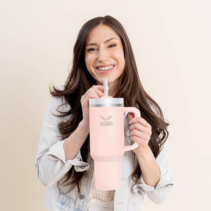 40 Oz Insulated Tumbler with Handle and Straw, Stainless Steel Coffee Travel Mug with Lid, Leak Proof Water Bottle with Accessories, Cream