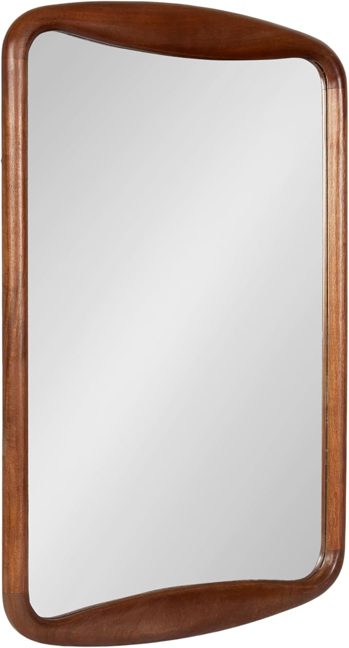 Kate and Laurel Hera Modern Rounded Rectangle Wall Mirror, 24 x 36, Walnut Brown, Decorative Mid-Century Rectangular Wall Decor for Use as Bathroom Mirror for Over Sink or Entryway Decor Piece