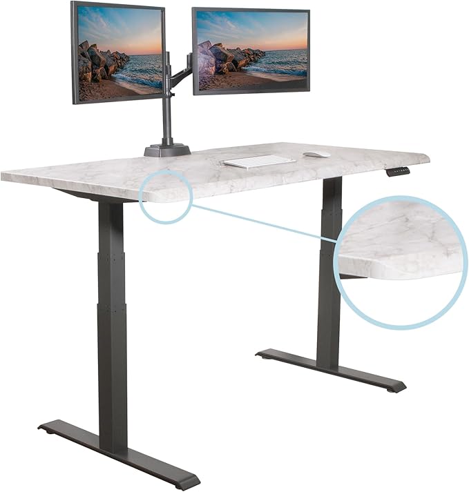 Vari ComfortEdge 60x30 Inch Adjustable Electric Standing Desk – Limited Edition Sit Stand VariDesk with Memory Presets & Sloped Front Edge + Tool-Free Assembly (Marble/Slate Legs)