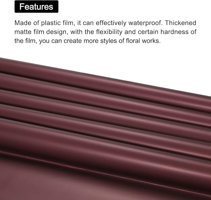 MECCANIXITY 10 Pcs Double Sided Color Flower Wrapping Paper Wine 22.8"x22.8" Waterproof for Florist Bouquet Supplies, DIY Crafts, Gift Box Packaging