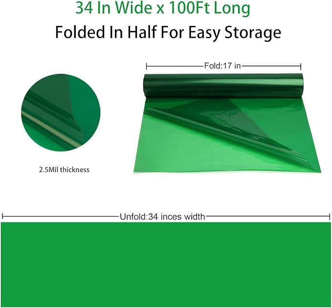 CMFYHM Green Cellophane Wrap Roll,Colorful Cello 34 In Wide X 100 Ft Long, Translucent Colored Cellophane Wrapping Paper for Gift Baskets Wrap, Treats, Holiday, DIY Arts Crafts Decoration (Green)