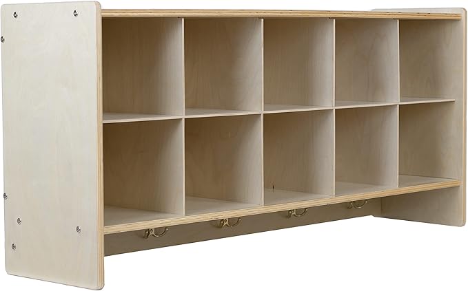 Cubby Storage Organizer Cubes, 10 Cubbies with Coat Hooks, Hanging Wall Cubby Shelf for Kids Toys, Daycare, Classroom, 47-inch Width