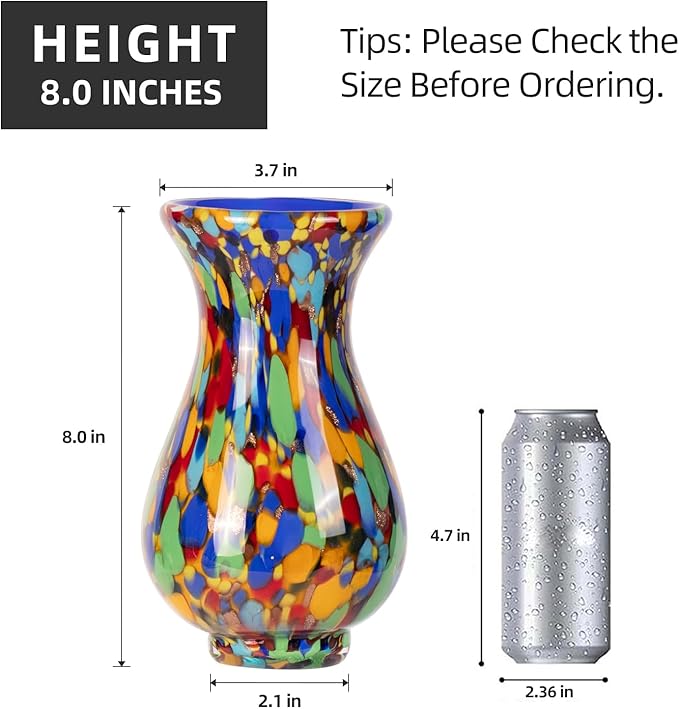 KAMMAK Colored Glass Vase, Beautiful Hand Blown Decorative Vase, Modern Art Vase for Flower Mantle Dining Table Centerpiece, Entryway Living Room Wedding Decoration, FH017