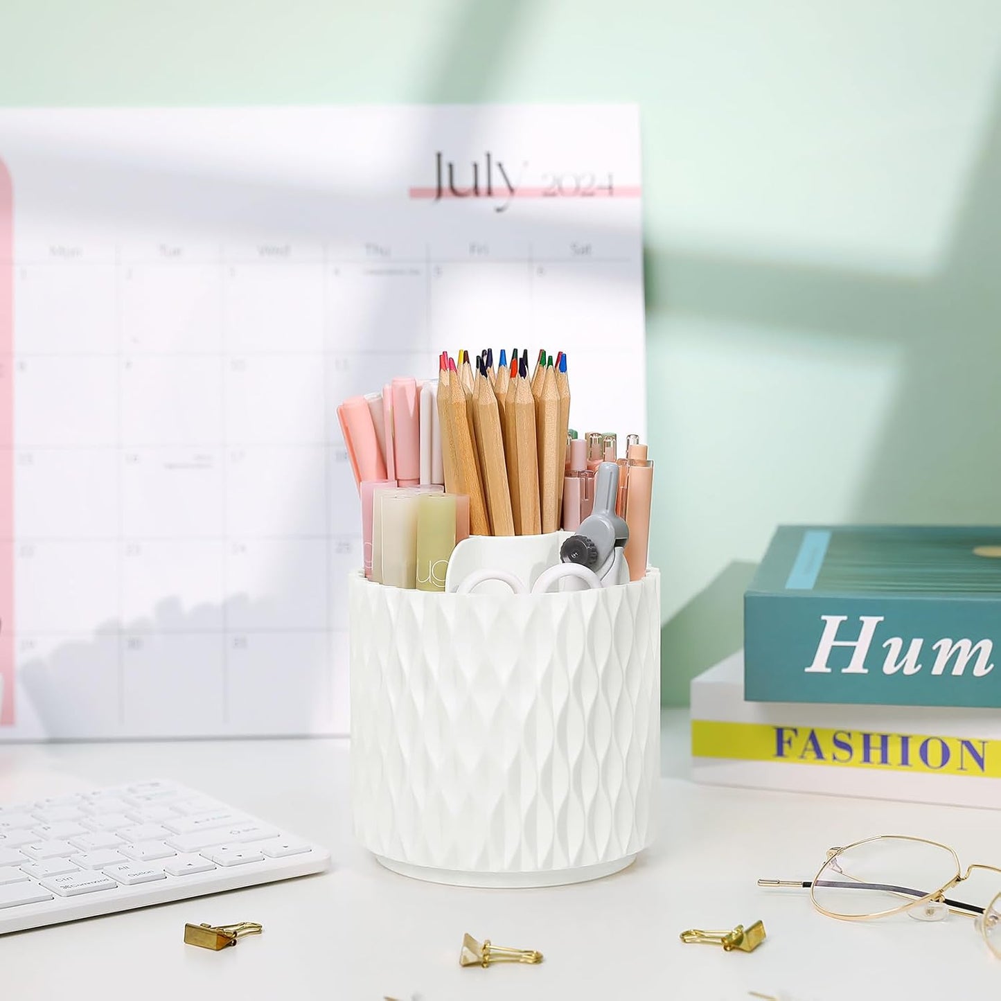 SKYDUE Small Rotating Pen Holder - Stylish Desk Organizer for Office & Home | Perfect for Art Supplies