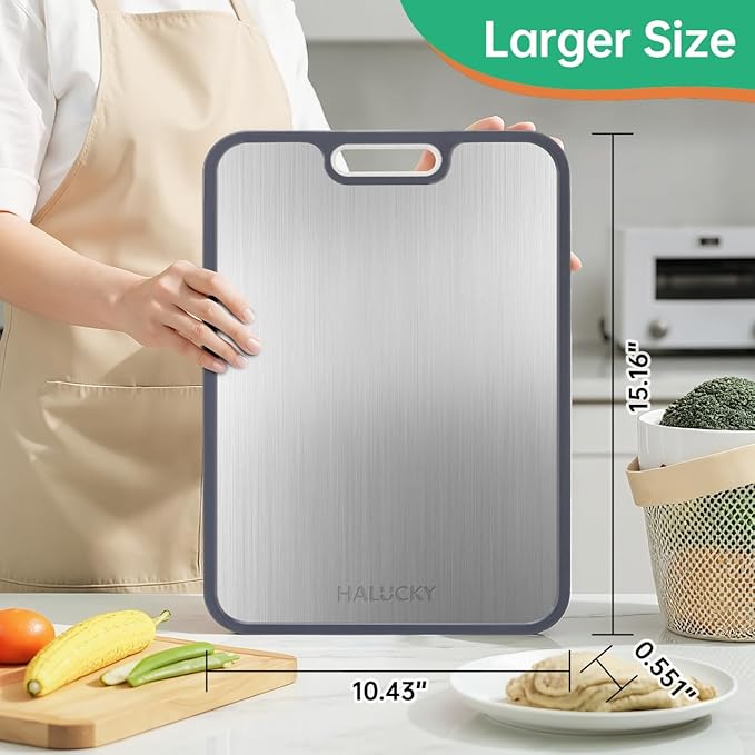 Titanium Cutting Board for Kitchen, Non Toxic Cutting Board Double Sided Food Grade, 2-in-1 Pure Titanium and Wheat Straw PP, Chopping Board for Meat and Fruit, Easy to Clean Large Size 16”×11”