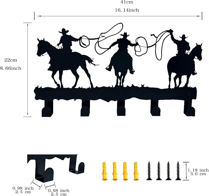 ZORISE Western Cowboy Coat Hooks - Wall Art Decor and Key Holder, Clothes, Hat, and Backpack Hanger, Sweet Home Storage Decor for Entryway, Hallway, Office, Kitchen, and Living Room