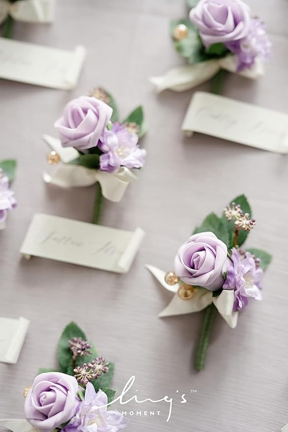 Ling's moment Artificial Wedding Flowers 1.5" Rose Buds and 2" Petite Roses 25pcs Lilac & Purple w/Stem for DIY Wedding Boutonniere Wrist Corsages Bouquets Centerpieces Arrangements