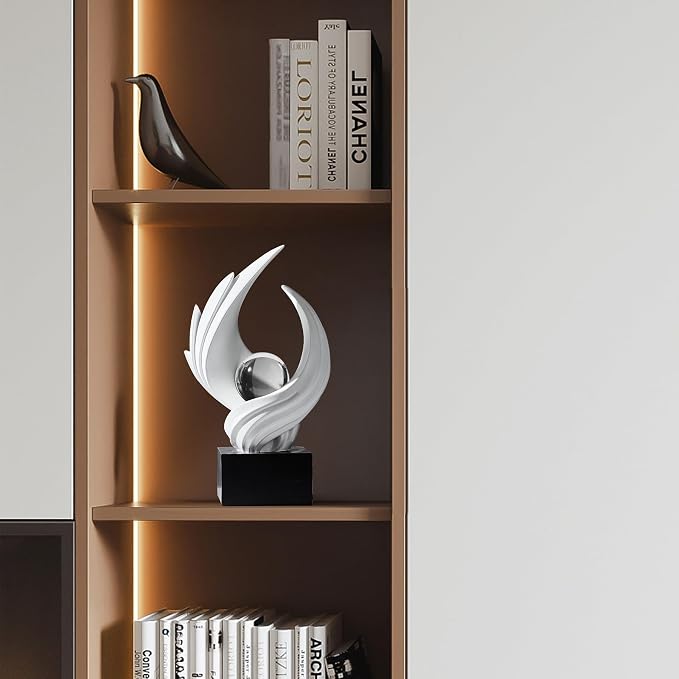 FJS Modern White Statue Table Decor for Living Room, Abstract Art Table Decor Accents, Resin Sculptures Home Decorations for Bookshelf TV Stand Living Room Dining Room Office