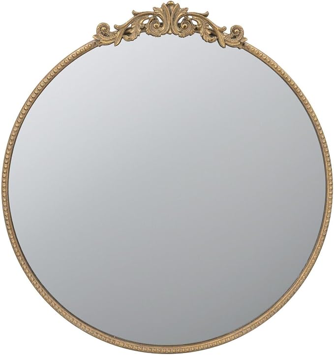Maykoosh 32 Inch Old World Charm Round Wall Mirror, Gold Metal Frame, Baroque Design