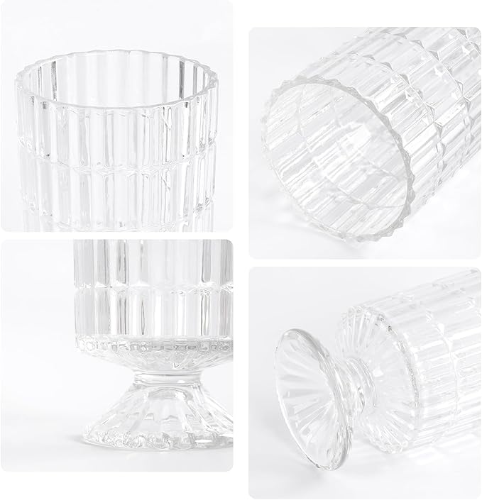 Pedestal Glass Vase, Textured Crystal Vase for Flowers, Bouquet, Vintage Transparent Vases 6.7 Inch, Decorative Flower Vases for Centerpieces, Dining Table, Home Decor, Office, Wedding, Party