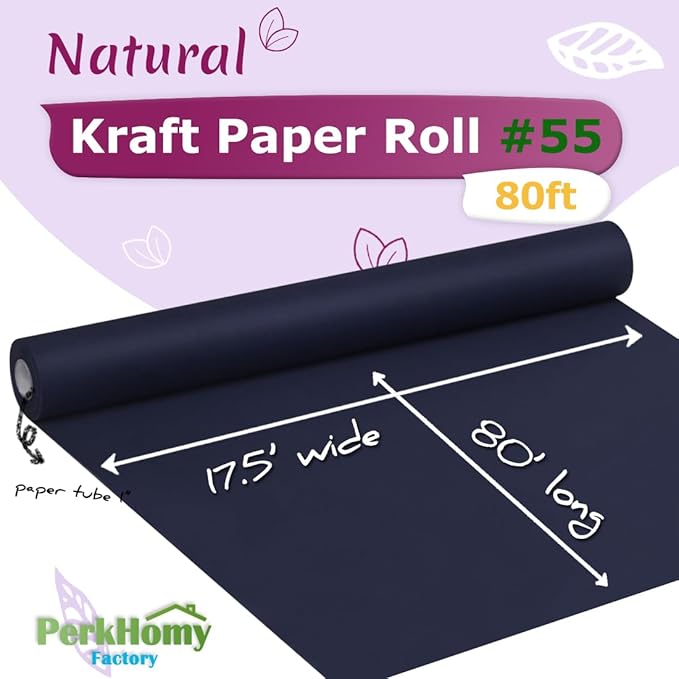 PerkHomy Navy Blue Kraft Paper Roll 17.5" x 960" (80') for Gift Wrapping Bouquet Flower Art Painting Craft Writing Packaging Shipping 80GSM 55LB (Navy Blue, 17.5" x 80')