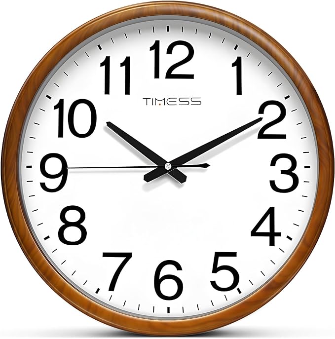 TIMESS Wall Clock, Classic Wood Style Finish, 11 Inch Non-Ticking Silent Battery Operated Analog Clock, Ideal Retro Decor for Home, Bedroom, Living Room, Kitchen, Bathroom, Office(Wood Yellow)
