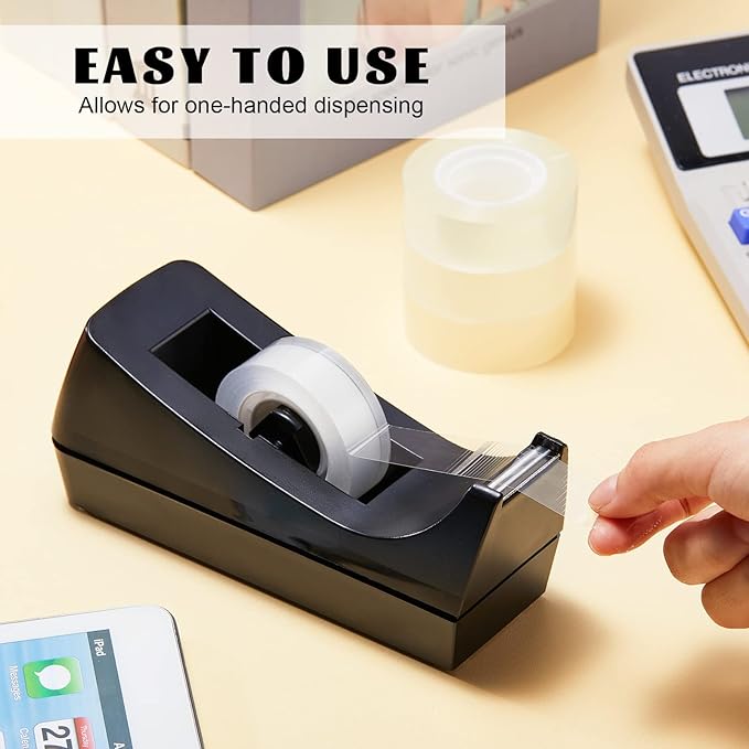 Lanties 10 Pack Desktop Tape Dispensers Non Skid Base for Office Home School (Tape Not Included) (Black)