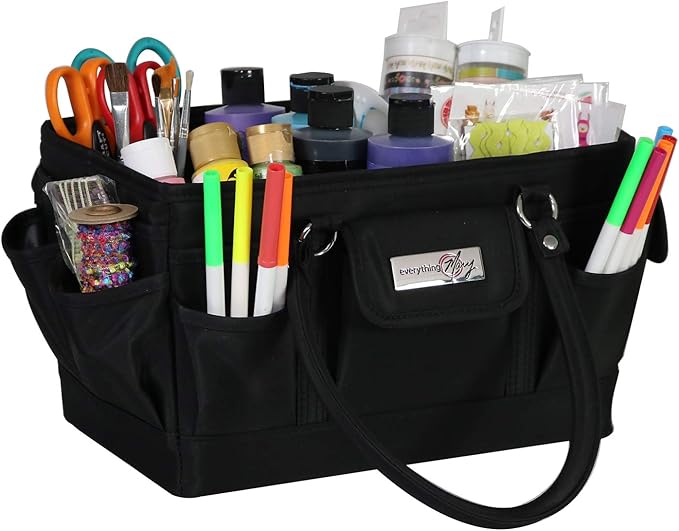 Everything Mary Deluxe Store & Tote Organizer – Black Craft Caddy with Handle – Collapsible Bag for Sewing, Scrapbooking, Art Supplies & DIY Project Organization