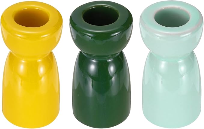 uxcell 3 Pack Candlestick Holder Bright Blue/Bright Green/Bright Yellow Ceramic Taper Candle Holder Candle Stand Holders Modern Style Decoration for Centerpiece Tabletops Anniversary