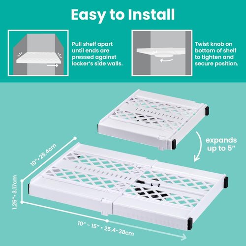LockerMate Adjust-A-Shelf - Versatile Locker Shelf for School, Office, Gym | Easy to Use, White
