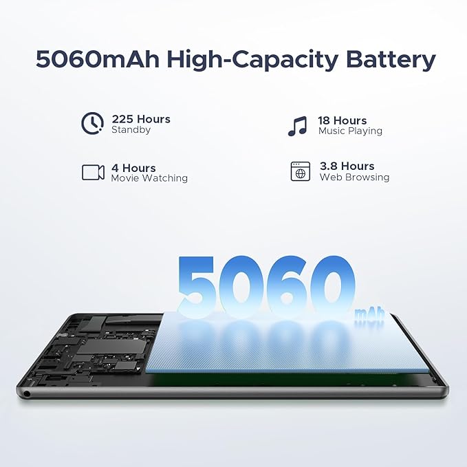 DOOGEE U10(2025) 10 inch Tablet with Keyboard, Android 15 Tablet 16GB+128GB/2TB Expand, 2.0GHz Quad Core Gaming Tablets,5060mAh,1280x800 IPS HD Touchscreen,WiFi 6,Dual Camera,BT5.0,Widevine L1,Gray