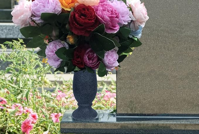 Memorial Grave Cemetery Vase Decoration for Grave Cemetery in Ground Marble Color with Spikes and Flower Foam