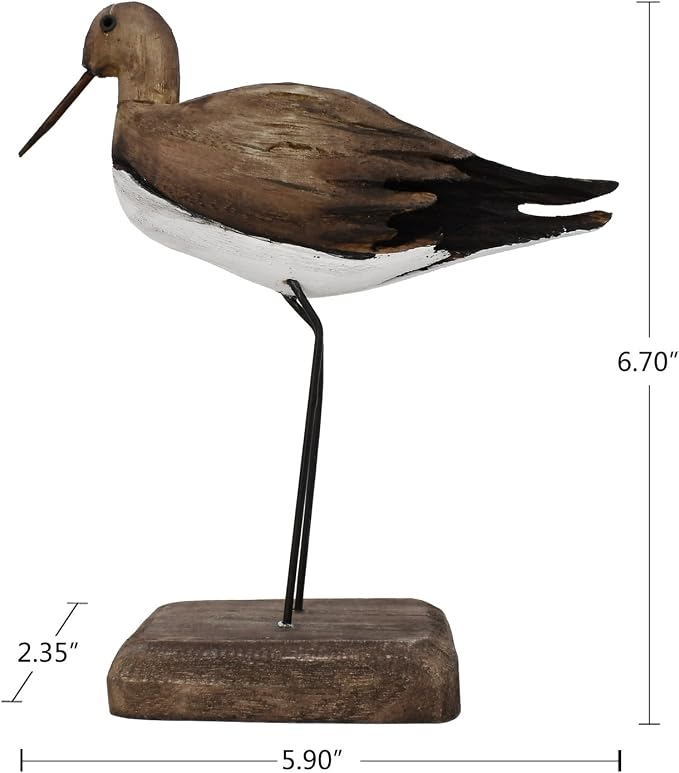Wood Bird Statue Nautical Decor Decorative Sea Birds Sculpture Wooden Tabletop Figurine Coastal Ocean Beach Themed Decoration for Home Yard Bathroom Living Room (6.7" H)