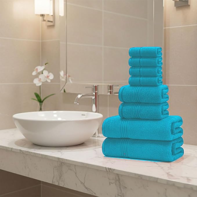 8 Piece Bath Towels for Bathroom - 100% Cotton, Soft Absorbent Bathroom Towels Set - 2 Extra Large Bath Towels, 2 Hand Towels & 4 Washcloths - Hotel Spa Thick Plush Towel, Turquoise