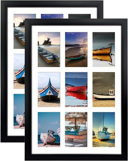 HORLIMER 4x6 Picture Frame Set - 9 Openings Multi Photo Collage in Black for Versatile Wall Display