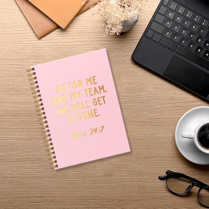 Msticey As For Me And My Team We Will Get It Done 160 Blank Pages Pink Gold Hardcover Spiral Notebook, Appreciation Gifts for Women Manager Supervisor Leader Coworker Colleague, Funny Boss Day Gifts