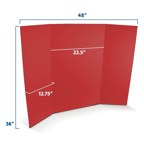 Flipside Products Foam Project Boards - 36” x 48” Red Trifold Display Boards - 3 Pack, 3/16'' Thick