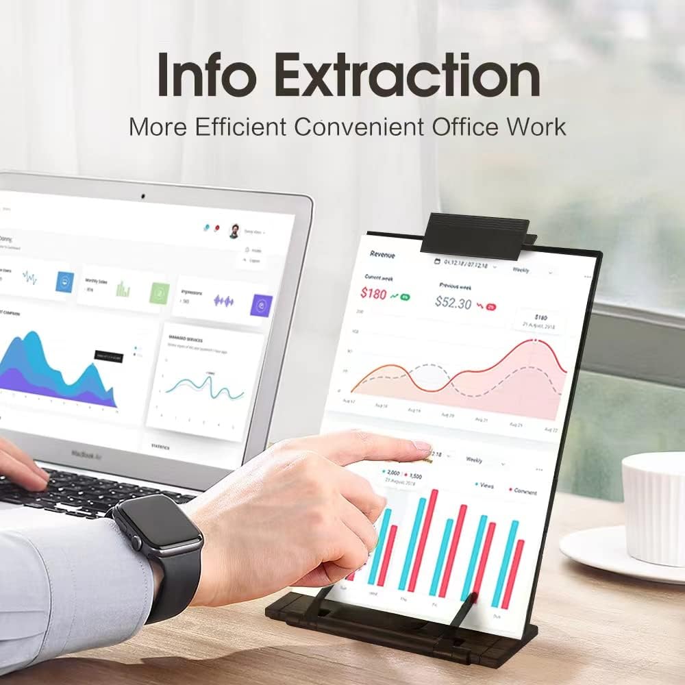 Skiennix Desktop Document Holder Stand - 7 Adjustable Positions for A4 & Letter Size | Black Metal Organizer