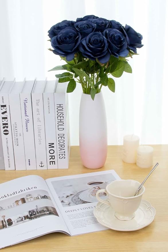 Artificial Rose Flower Artificial Flowers Flower with Long Stem Silk Roses Bouquet for Wedding Bridal Shower Party Home Decoration (Navy Blue, 30 Pcs)