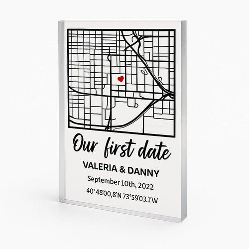 NEXT DAY SHIP Custom Our First Date Map Acrylic Plaque - Personalized Couple Gift for Anniversary & Valentine's Day