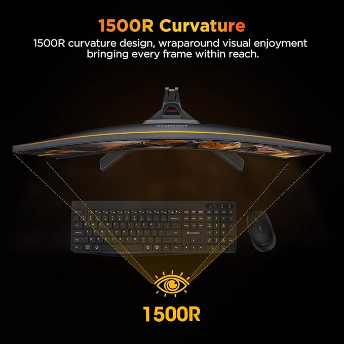 KOORUI 25 Inch Curved Gaming Monitor 240Hz FHD 1080P Computer Monitor, 1500R 1ms MPRT Display, Adaptive Sync, 90% DCI-P3,HDR, Eye Care, Tilt Adjustable, VESA 75x75mm, Black,G2511XC