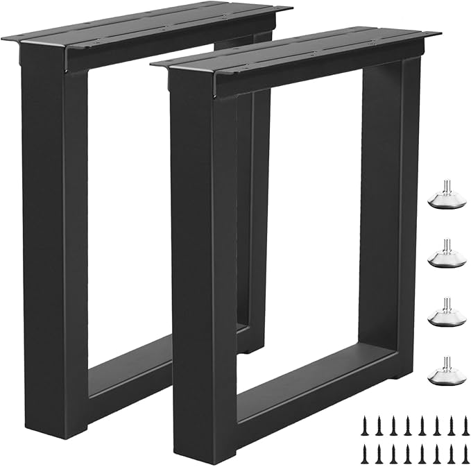16 Inch Metal Bench Coffee Table Legs, Heavy Duty Desk/Chair Legs,Black Metal End Furniture Legs with Adjustable Protector Feet (H16” x W11.8”, Set of 2)
