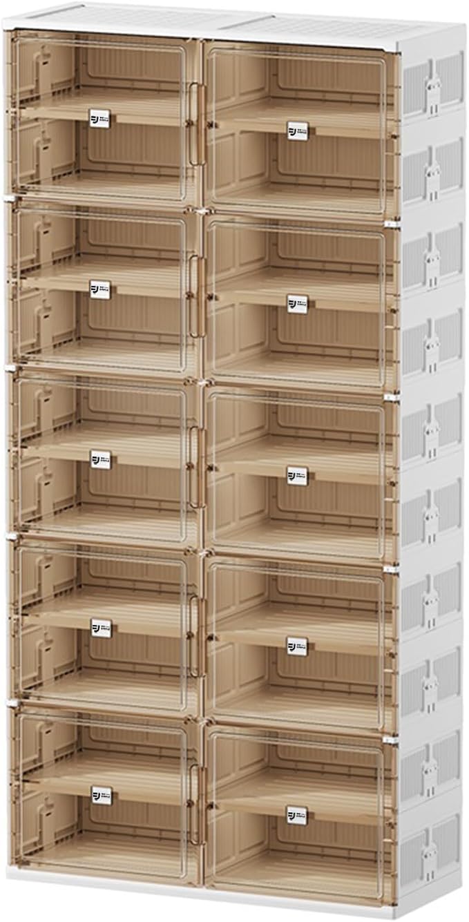 wesimple 40 Pairs Shoes Storage Cabinet of 3-Step Fast Installation,Plastic Shoe Rack with Clear Magnetic Door for Display，Foldable Shoe Organizer for Entryway, Living Room, Garage (2 Row, 10 Tier)