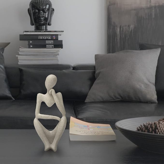 prosfalt Sandstone Resin Thinker Style Abstract Sculpture Statue Collectible Figurines Home Office Bookshelf Desktop Decor(Sandstone - Right Reverie)