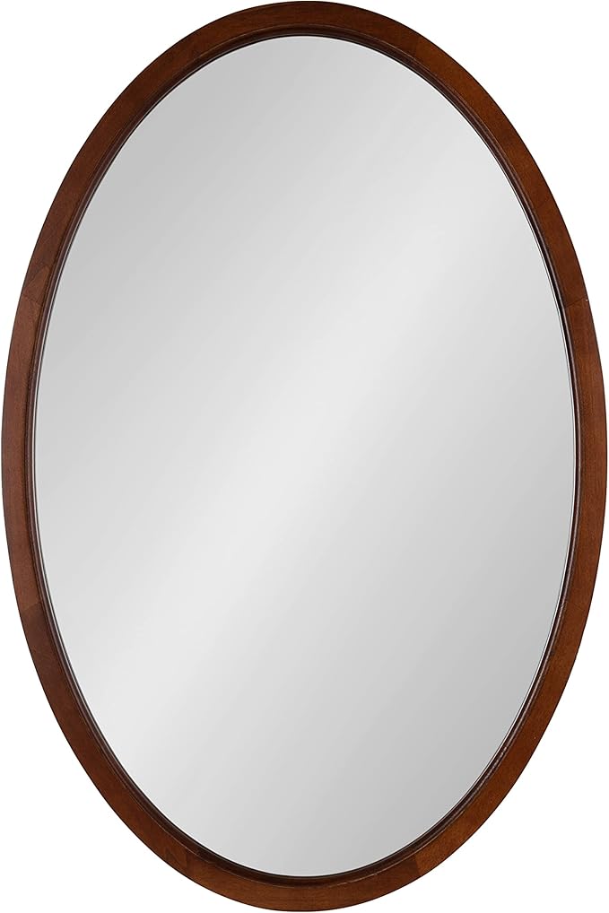 Kate and Laurel Hogan Farmhouse Oval Framed Wall Mirror; 24 x 36; Dark Walnut; Decorative Traditional Wood Mirror with Soft Curvature and Modern Oval Shape