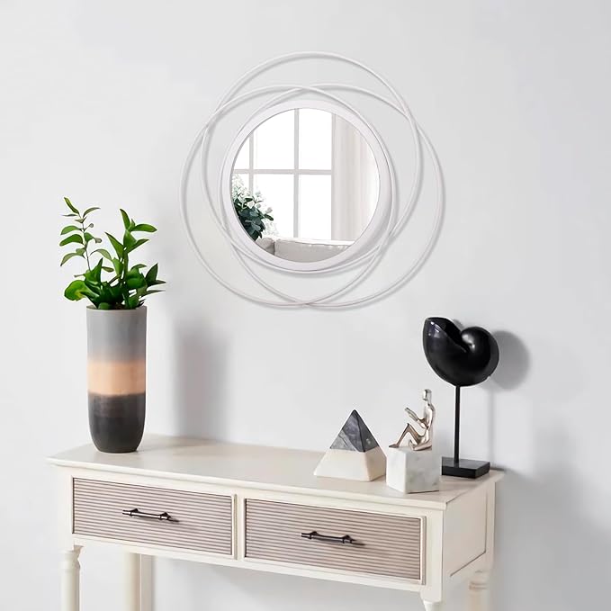 Wall Mirror Modern Metal Frame Arts Circle Mirror for Wall Decorative Home Living Room Balcony Bedroom Bathroom Hallway Farmhouse Entryway White 16"