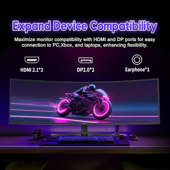 Viewedge 49" Curved Monitor Ultrawide Gaming 240Hz 1ms 32:9 5K 5120 x 1440P Computer Monitor, R1500, 110% sRGB, DisplayPort, HDMI,Support Crosshair and Wall Mount