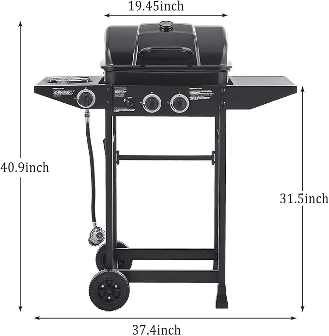 Unovivy 2-Burner Portable Propane Gas Grill with Side Burner, BBQ Grill with Built-in Thermometer, 24,000 BTU Small Camping Barbecue Grills with Oil Tray for Outdoor Cooking, Patio, Garden