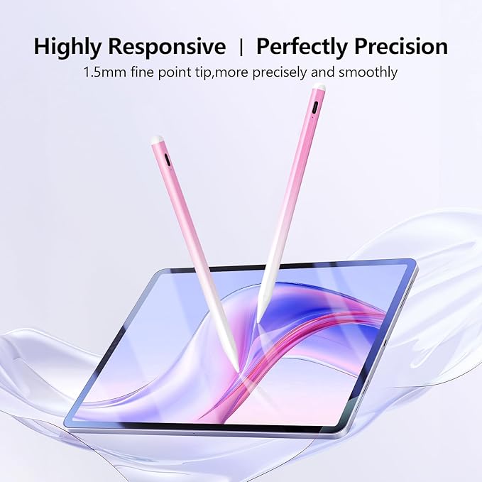 Stylus Pen for iPad 6th-11th Generation-2X Fast Charge Active Pencil Compatible with 2018-2025 Apple iPad Pro 11"/12.9"/M4, iPad Air 3/4/5/M2/M3,iPad mini 5/6 Gen-Gradient White Pink